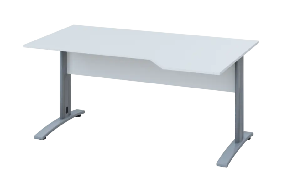 EZK 28 - 164 stůl kancelářský, rohový, pravý, kovová podnož stříbrná, deska 25 mm, široký 1600 mm, bílá